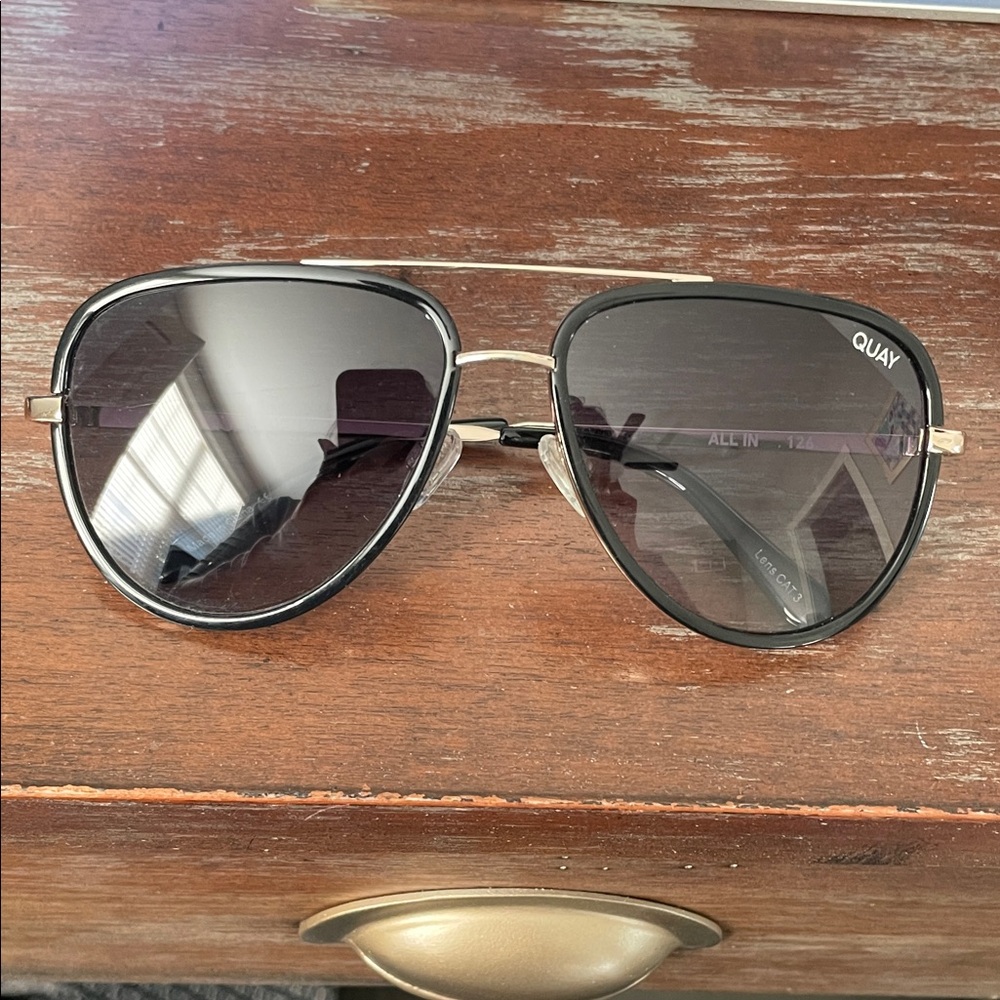 Quay Australia All In Gold and Black Aviator Sunglasses
